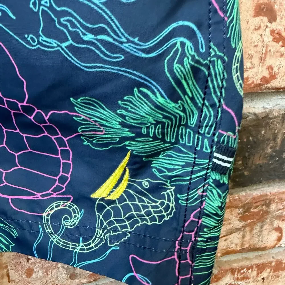 Nautica Performance Swim Trunks Mens 3XL NEW Colorful Sea Life Neon